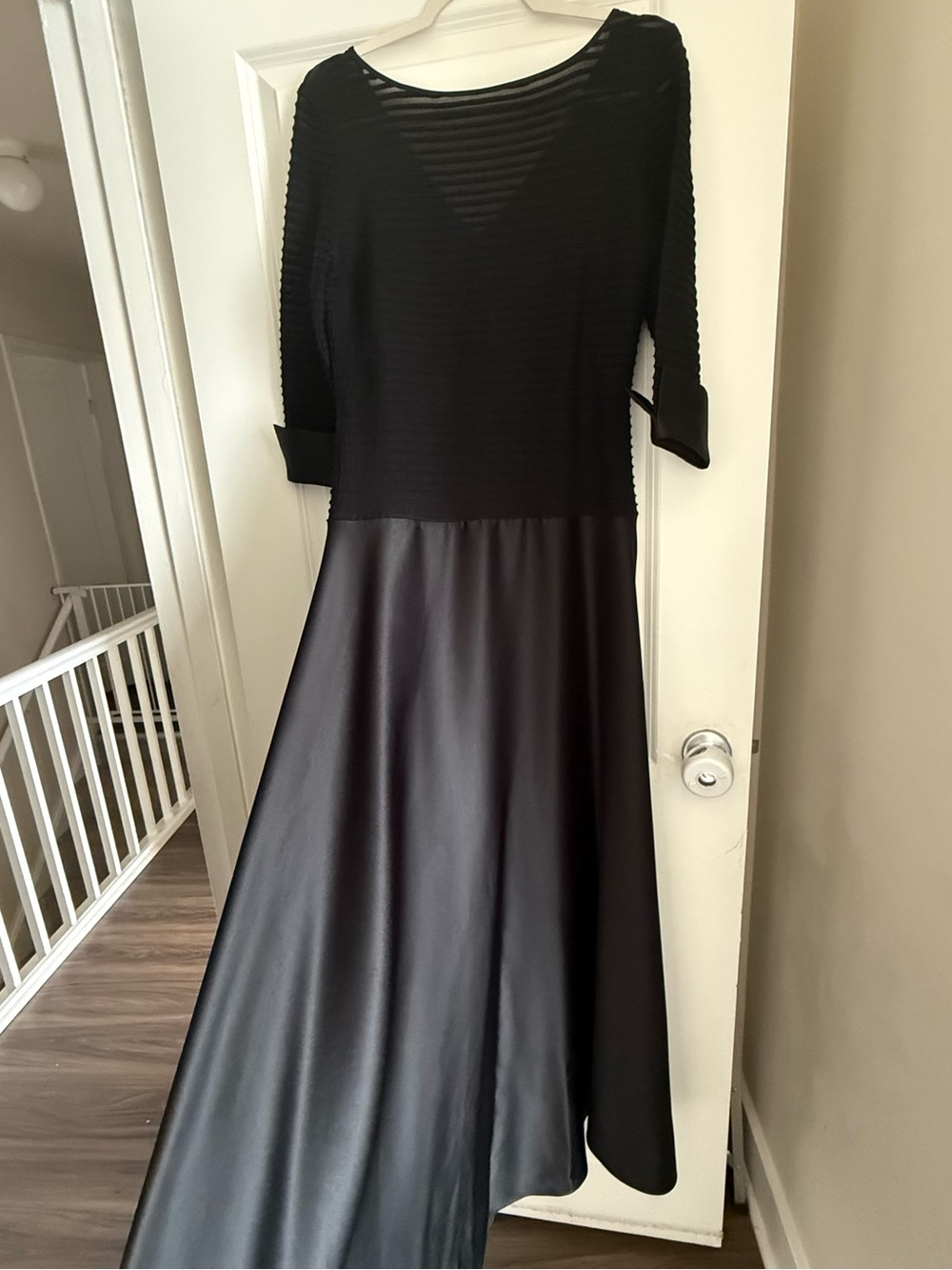 JS Collections Black Long-Sleeve Midi Dress with Faux-Leather Skirt